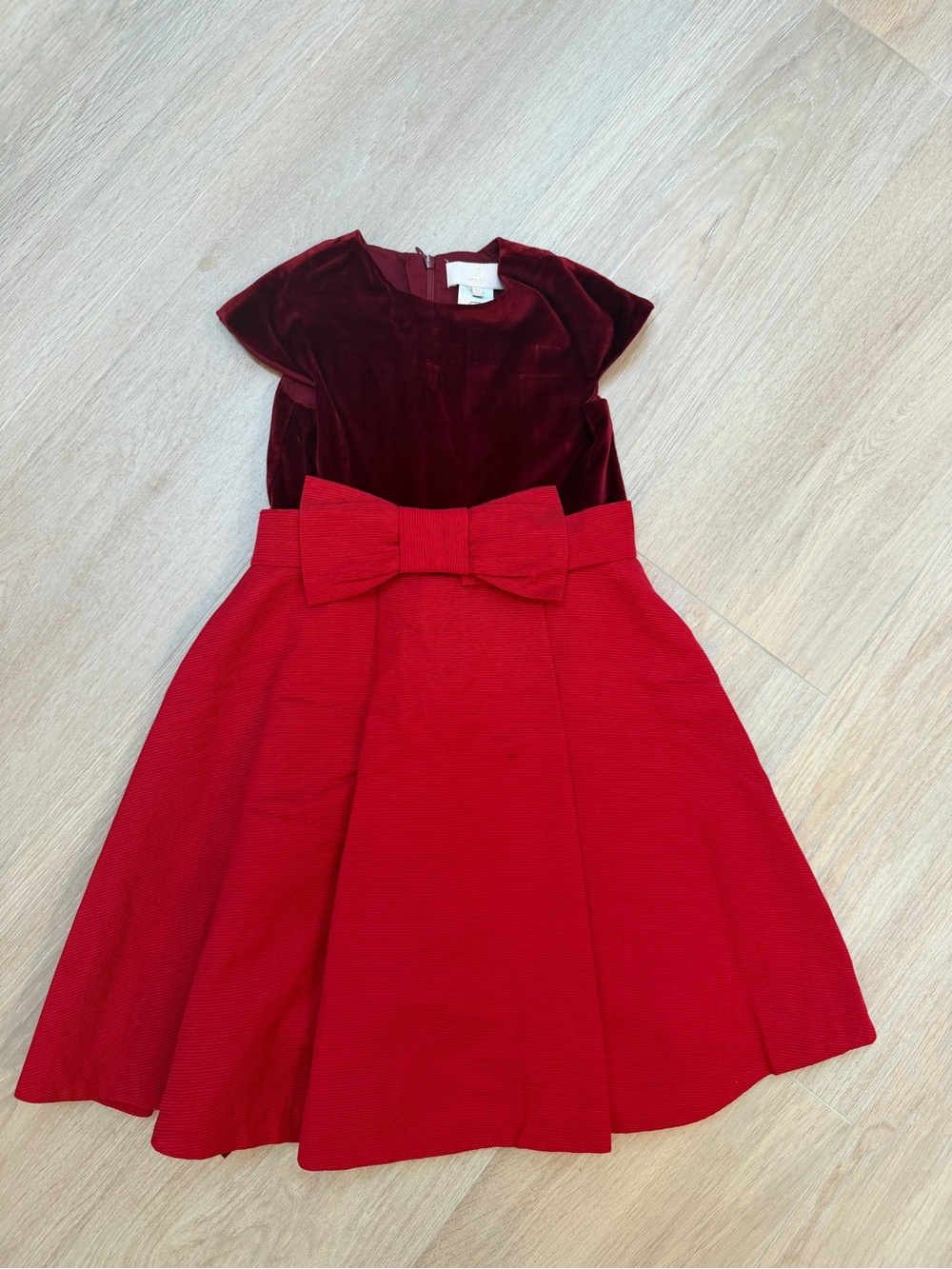 Girls Jacadi Red Velvet Bodice Fit-and-Flare Dress with Bow
